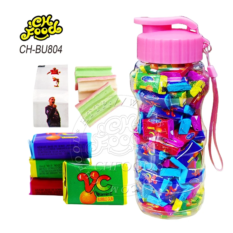 Best Selling OEM Fruit Flavor VC Tattoo Bubble Gum in Drinking Bottle Wholesale Halal Chewing Gum Sweets Candy for Kids