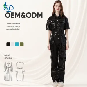 2026 Women's New Cowhide Leather Jumpsuit, PU Leather Loose Wrinkle Resistant Wholesale Jumpsuit