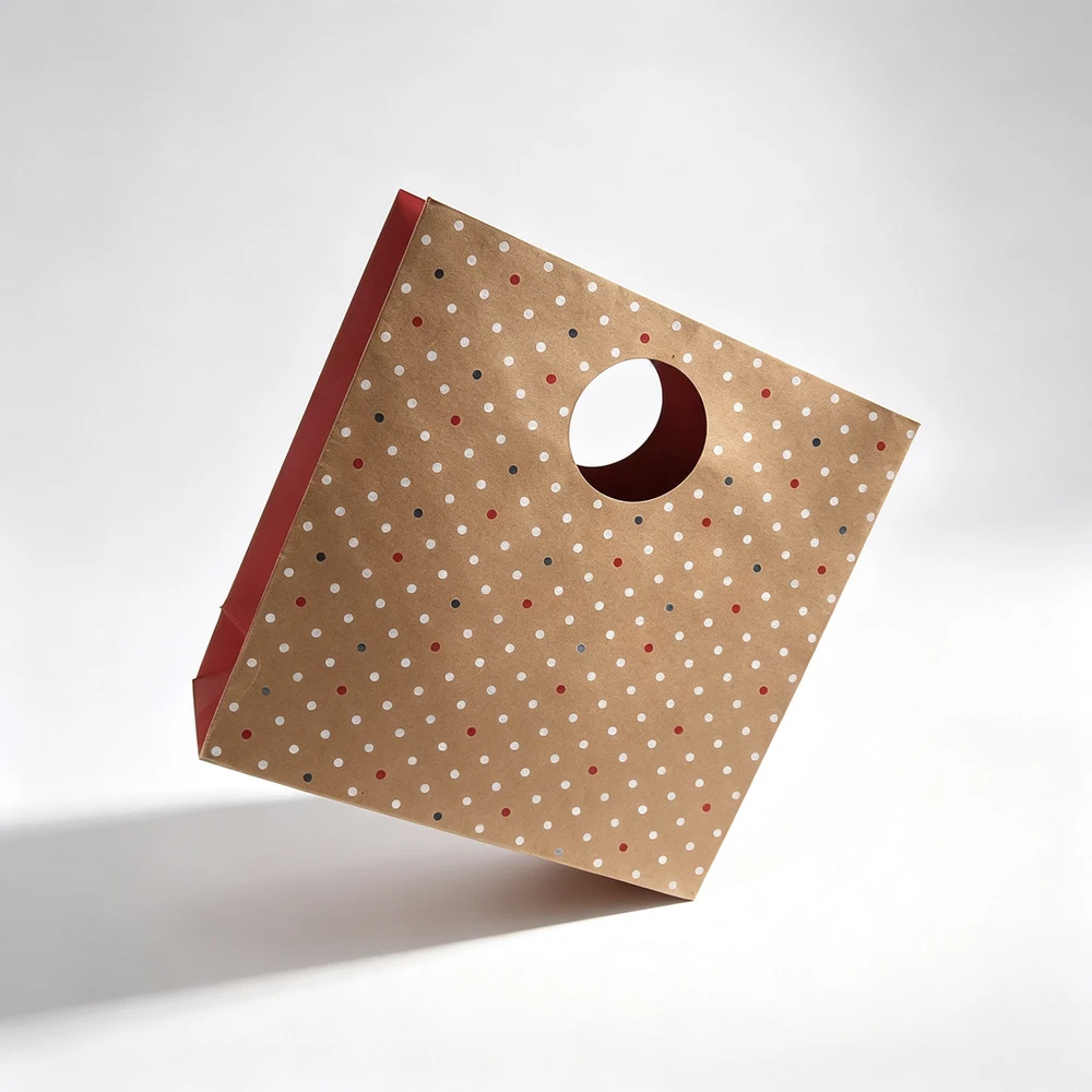 Hot Selling Custom Logo Eco-Friendly Colorful Polka Dots Design Brown Kraft Paper Shopping Bag with Die Cut Handle