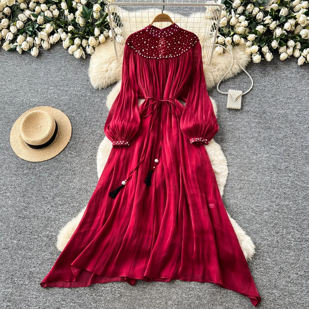 ladies slimming dresses Elegant Dress With Cutout Lace Insert Tie Waist Gown Women Party Evening Dress category_slip-dresses