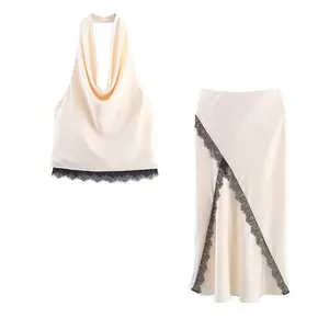 Women's 2026 New Fashion Elegant Midi Two Piece Women's Suit Retro High Waist Breathable Satin Casual Style Yarn Dyed Technics