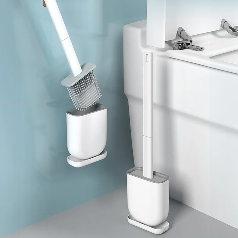 Conveniently Cleans Toilet Bowl Corners Silicone Plastic Bendable Head Wall-Mounted Floor-Standing Holder Brush Cleaning Brushes