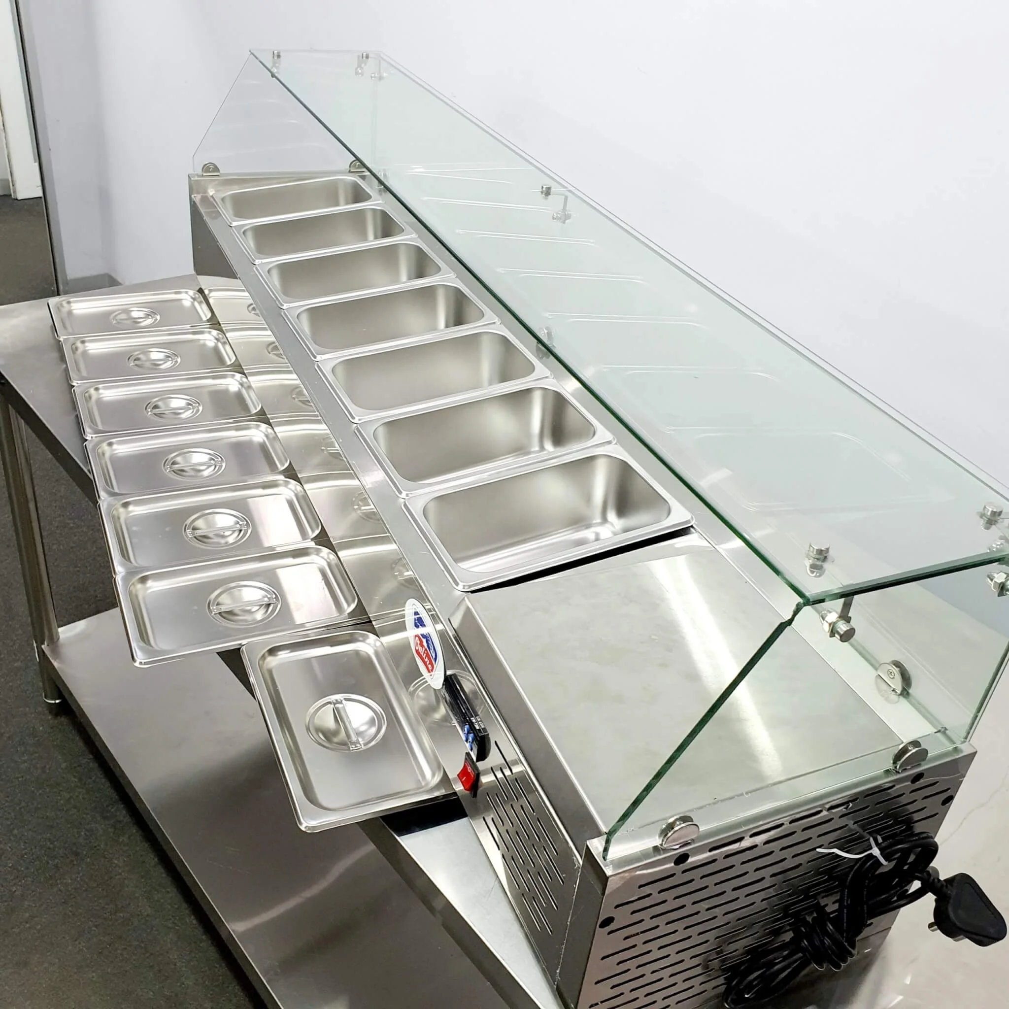 ピザ準備テーブル/サラダトッピングバー冷蔵庫ガラスカバー用の