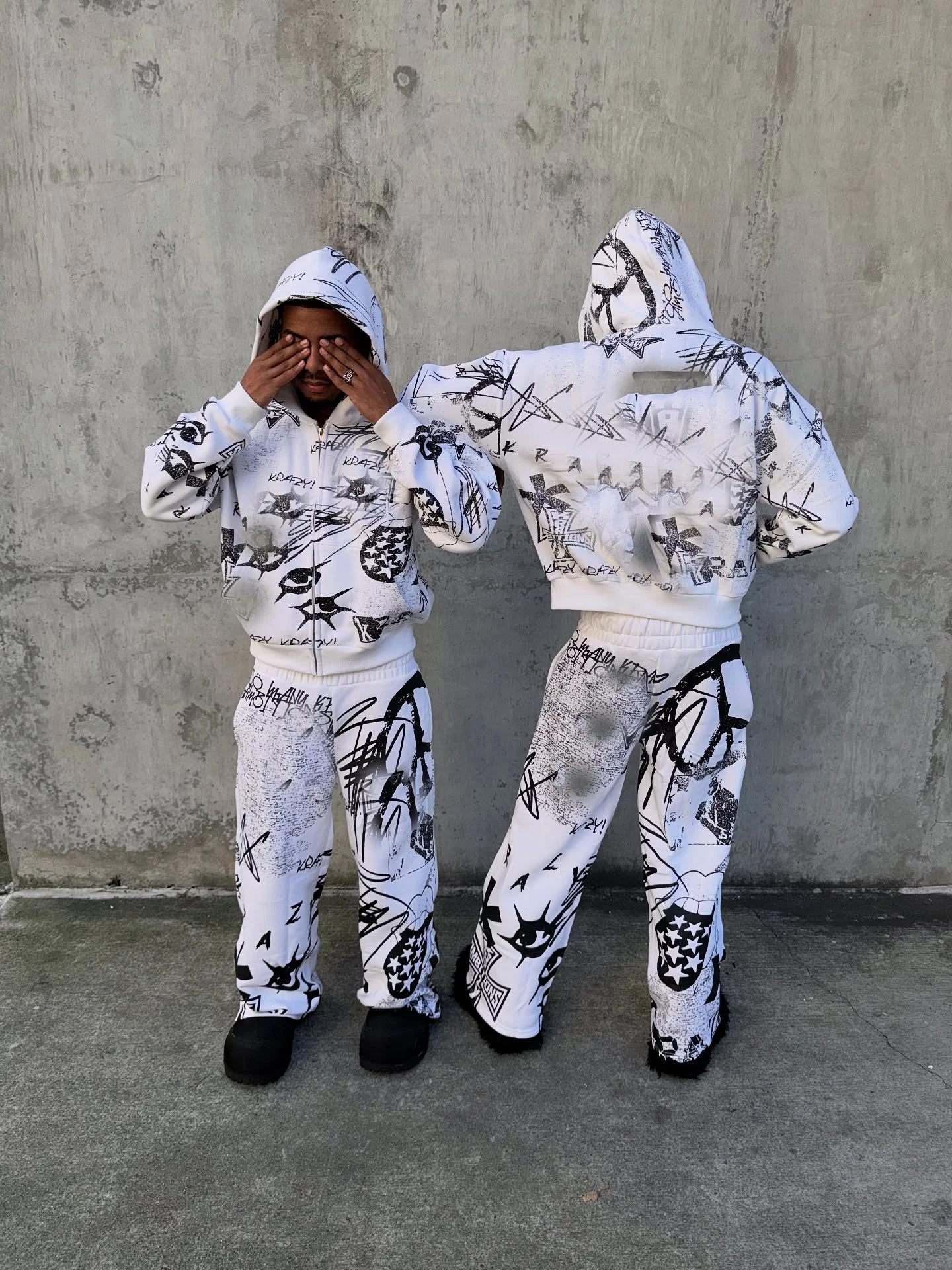 Salati ODM Custom Vintage Print Set Heavyweight Cotton Zip Hoodie Oversized Loose Low-Rise Street Sportswear Pants Tracksuit gallery 2