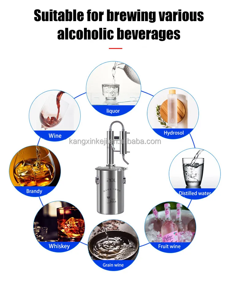 304 Stainless Steel Distiller Brandy Whiskey Rum Liquor Gin Vodka Copper Distiller 12/20/35/60L Distillation Machine