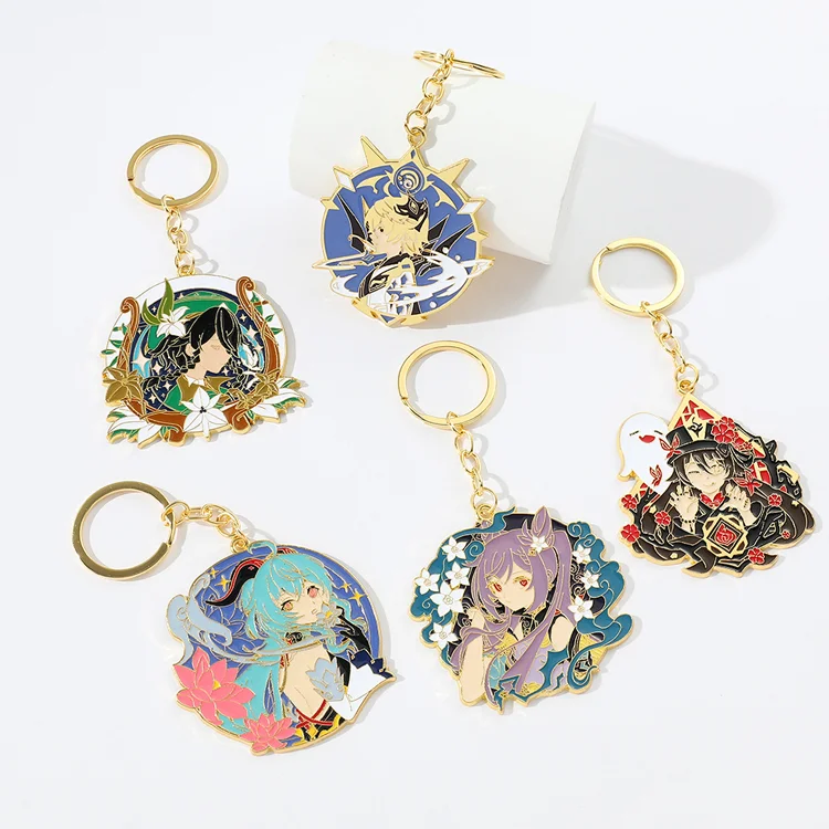 China wholesale keychains anime Genshin Impact design soft enamel key chain metal keychain for custom details