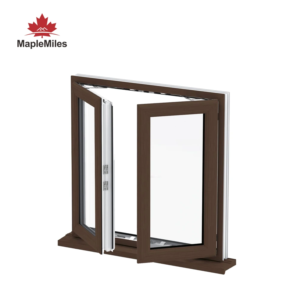 MapleMiles 75 Series Spanish Style Windproof Double Glass Brown Aluminum Home Casement Window