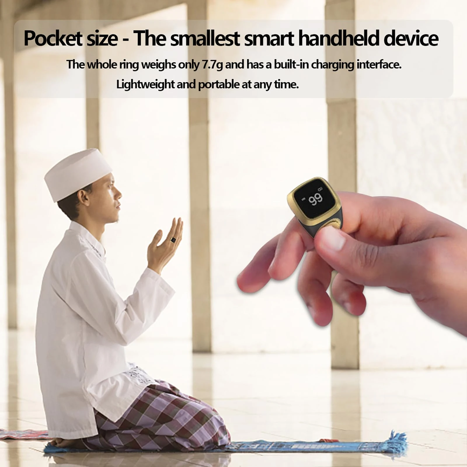 E01 Smart Ring Counter, Tasbih Zikr Ring, Muslim Islamic Prayer Smart Rings, Digital Electronic Smart Tally Counter for Prayer