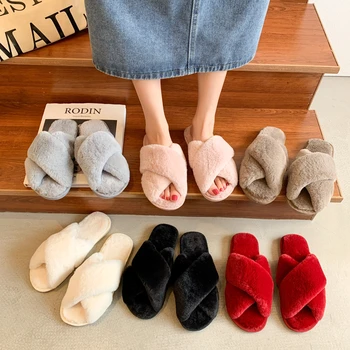Dropshipping Women's Fashion Soft Indoor Home Fluffy Fuzzy Slippers Fur ...