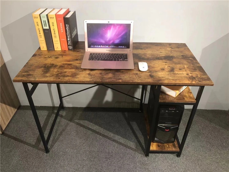 
 Стол компьютерный со встроенными полками из стали и дерева, письменный стол для дома и офиса, деревенский деревянный стол  