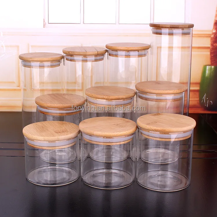 Hot Selling Airtight Clear Grain Kitchen Storage Borosilicate Glass jar Food Storage Container With Bamboo Lid factory