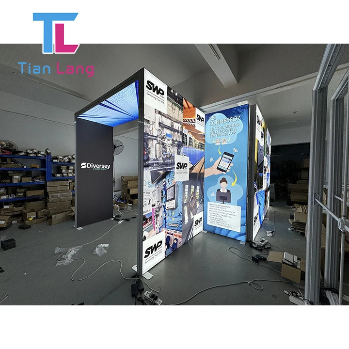 SEG L-Shaped Corner Diagonale Light Box Pubblicitaria 3*3 Metri/10*10 Piedi Stand Espositivo per Attrezzatura di Mostra Commerciale