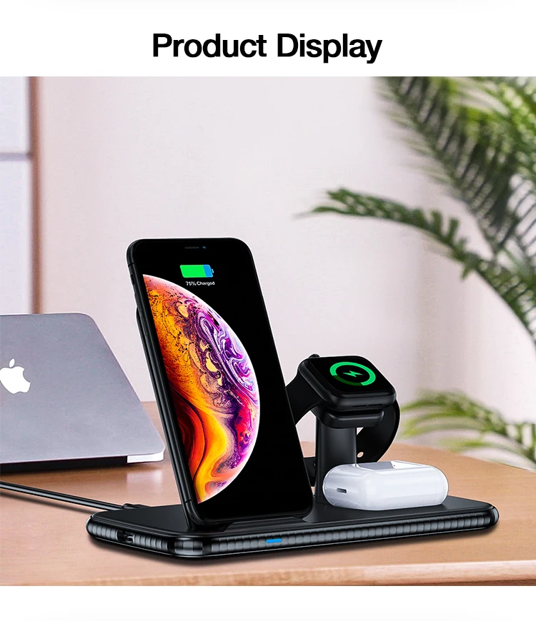 Portable 4 in 1 wireless charging adapter for mobile phones, earphones and watches