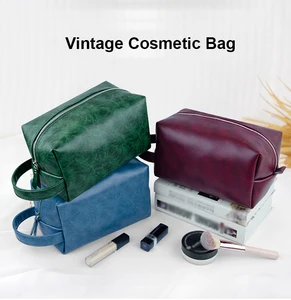 Fashion Horse Soft Vintage Leather Cosmetic Bag Travel Makeup Bag Cosmetic Bags PU Leather Toiletry Organizer