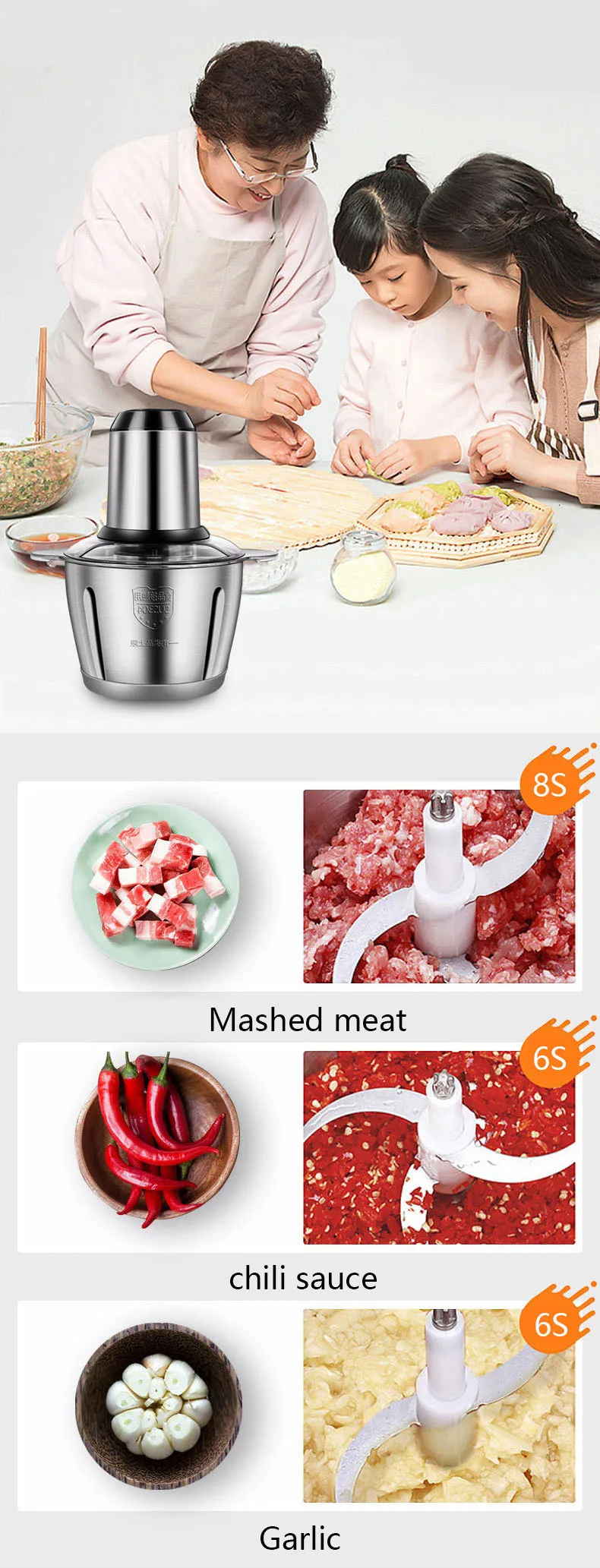 Wholesale 300w Electric Food Processor 2l Stainless Steel Cutter Meat 4