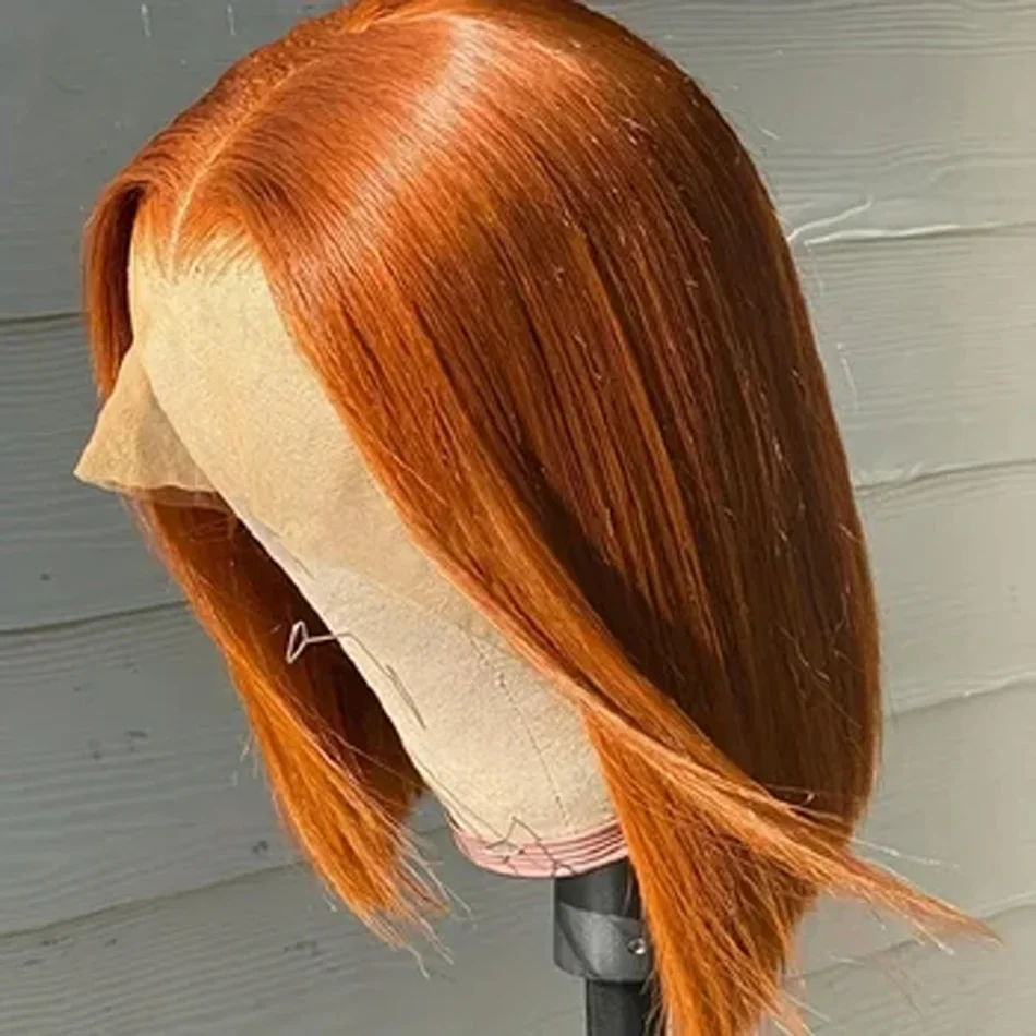 Ginger Orange Straight Short Bob Wigs 100% Human Hair Brazilain Remy_voghion.com