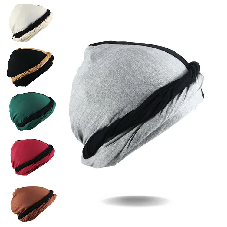 H162D New Design Fashion Adjustable Double Cotton Satin Ethnic Turban Head Wrap for Men