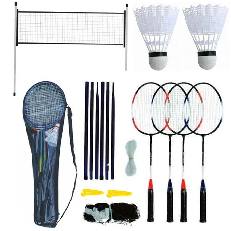 Including Net, 4 Racquets & 3 Shuttlecocks Portable Badminton Set USED 
