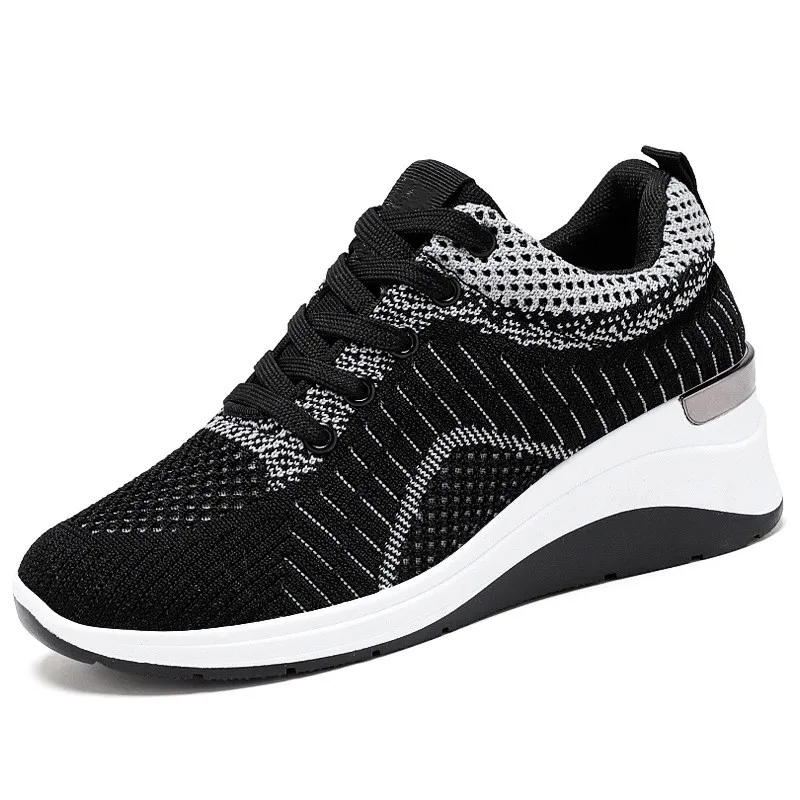 High Quality Latest Design Custom Logo Height Increasing Ladies Chunky Shoes Casual Mesh Wedge Shoes Women Sneakers Shoes