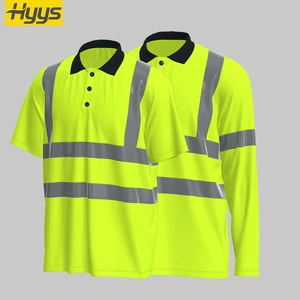 Hot Sale Polyester Hi Vis Polo Shirts Fluorescent Green Reflective Pure Color Work T Shirt Roadway Safety Work Clothes