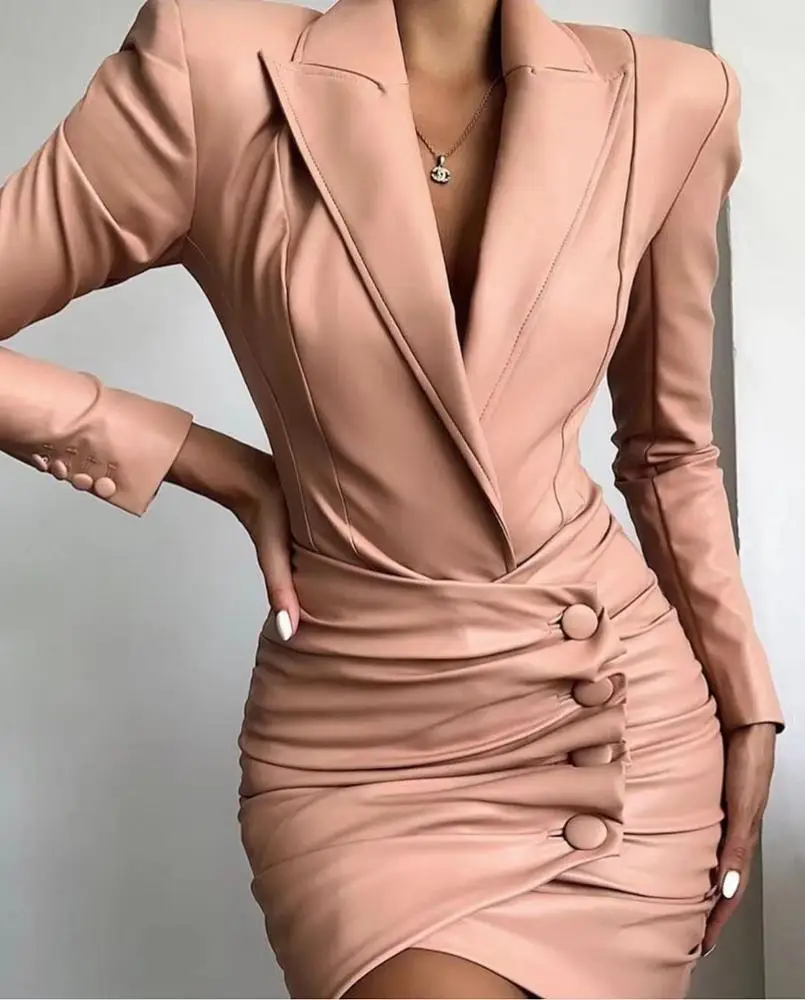 blush leather dress