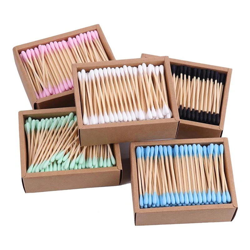hot selling oem double-headed eco friendly bamboo makeup cotton buds wooden ear cleaning cotton swab case