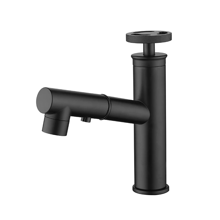 New Design Bathroom Sinks Pull Out Brass Black Basin Faucet