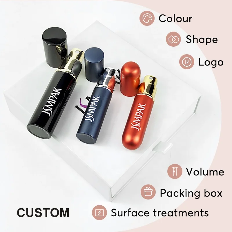 Unique Design Minimalist 5 ml 6ml 8ml Aluminum Perfume Decant Bottle Custom Logo With Packaging