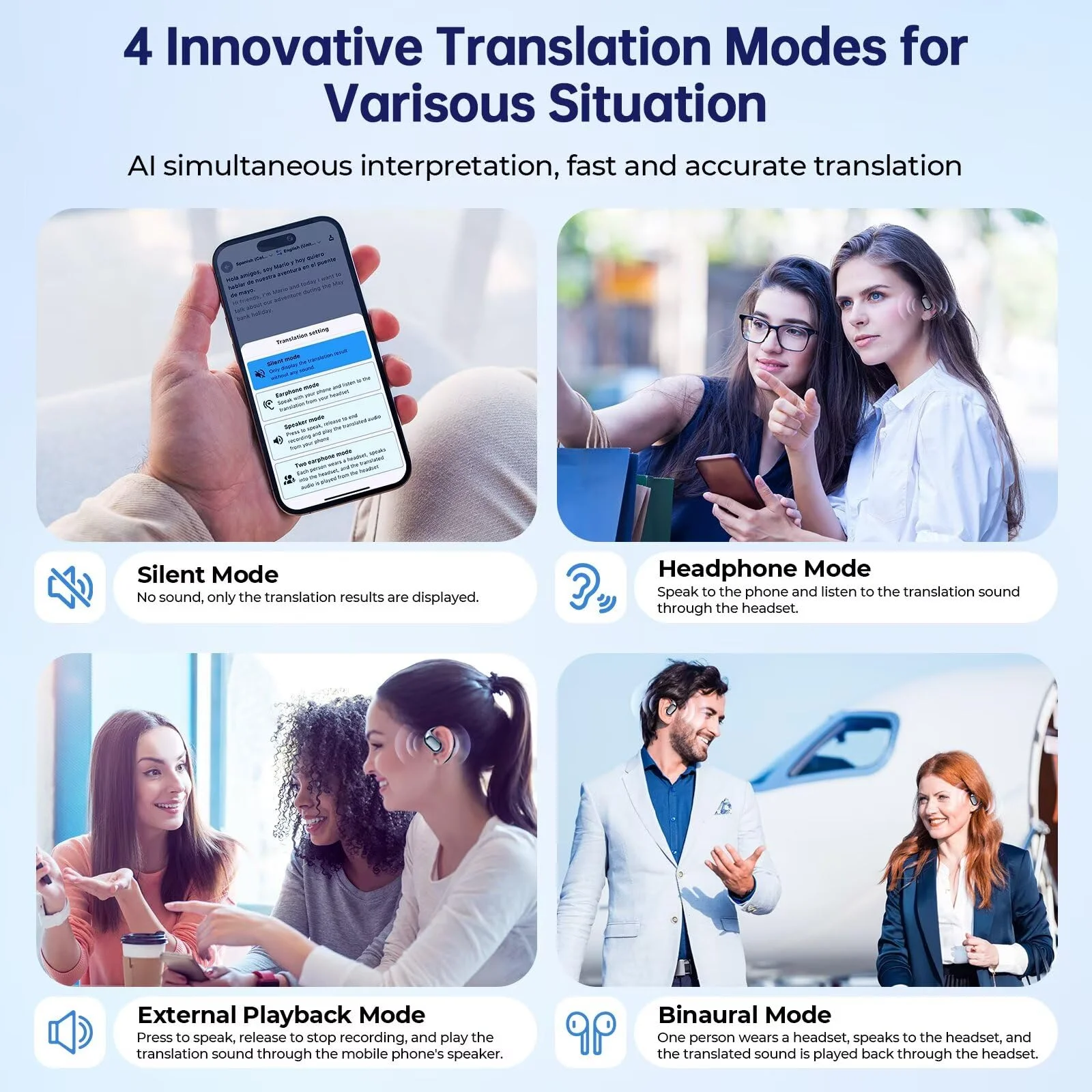 Real Time 144 Language AI Smart Translator Earbuds IOS Android App Compatible for Bluetooth Headphones Voice Translation Feature