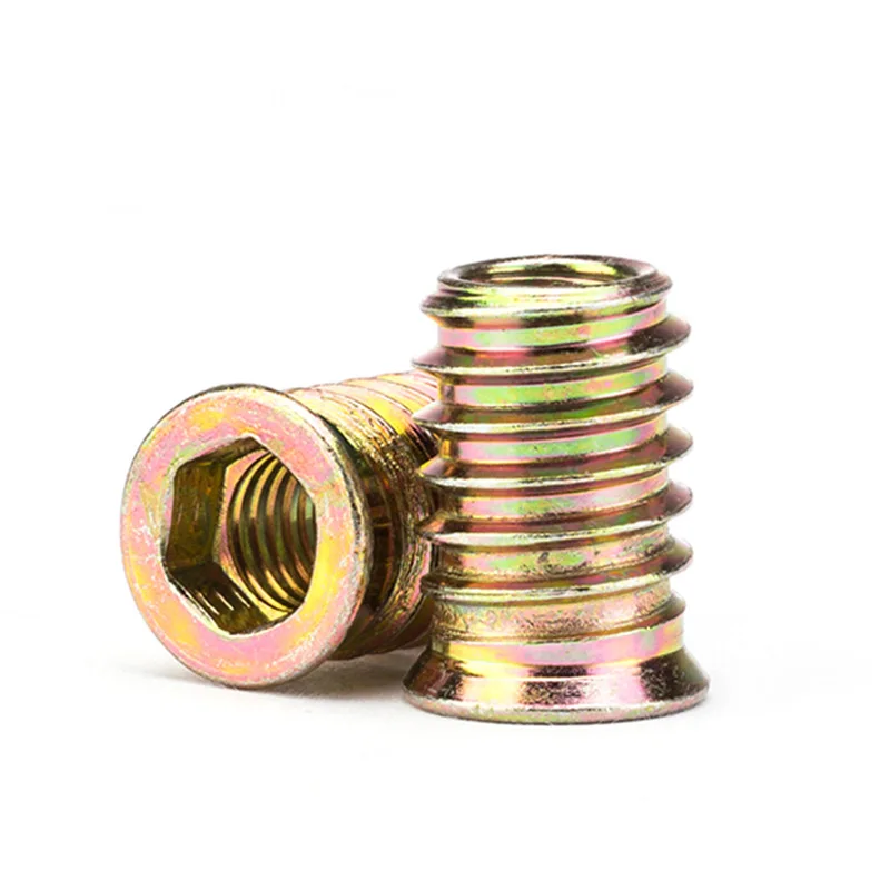Steel Countersunk Head Inner Hexagon Embedded Nut Inner and Outer Teeth Furniture Nut Trapezoidal Straight Connector