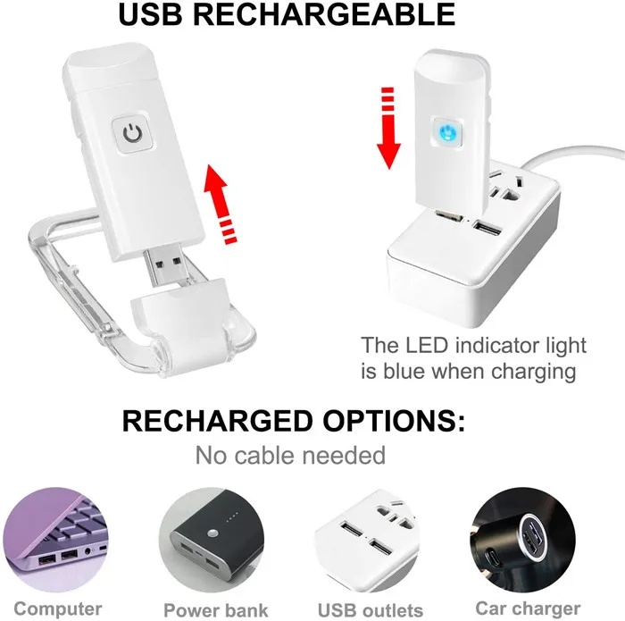 Mini USB Rechargeable Brightness Adjustable Perfect Bookmark Bed Reading Light