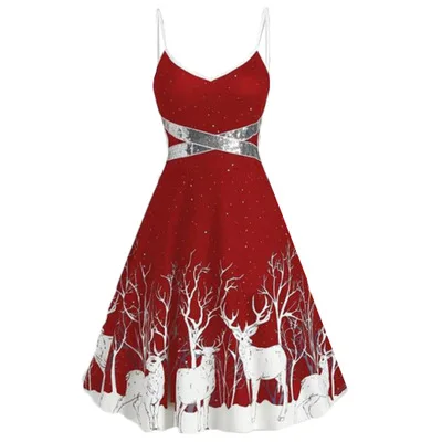 Nueva Llegada Navidad Imprimir Correa Sexy Vestido De Fiesta Sin Mangas  Swing Plus Tamaño Elegante Vestido De Fiesta De Navidad Traje - Buy Vestido  De Fiesta Para Mujer,Vestidos Elegantes De Navidad De
