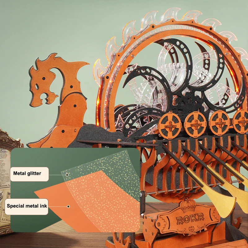 Robotime Rokr DIY Assemble Toys LK802 Viking Dragon Ship Model Kit 3D Wooden Puzzles for Adults
