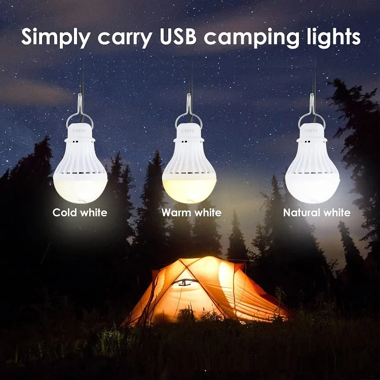 USB LED Light Bulb Camping Latern Outdoor with Simple Switch Portable LED Bulb 5V 5W for Garage Warehouse Car Truck Fishing Boat