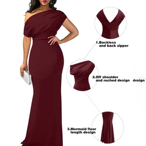 Hot Sales Ruched Design One Shoulder Bodycon Backless Elegant Ladies Long Evening Dresses