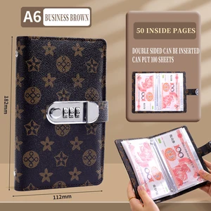 Wholesale A6 PU Leather Binder Cash Envelopes Budget Binder with Combination Lock
