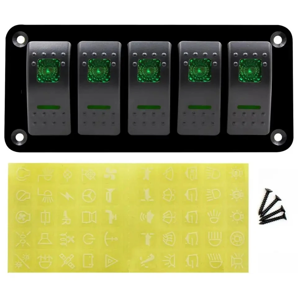 5 Gang Green Rocker Switch Panel Circuit Breaker Boat Marine - Buy 5 ...