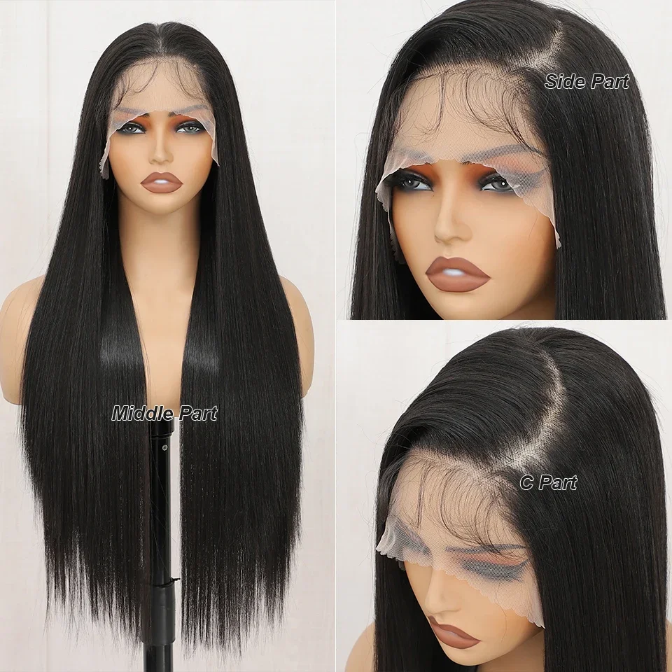 30 Inch Colored Straight Lace Front Pre Plucked Synthetic Wig 13x4 Long Lace Wigs Heat-resistant Fiber Copper Lace Frontal Wigs