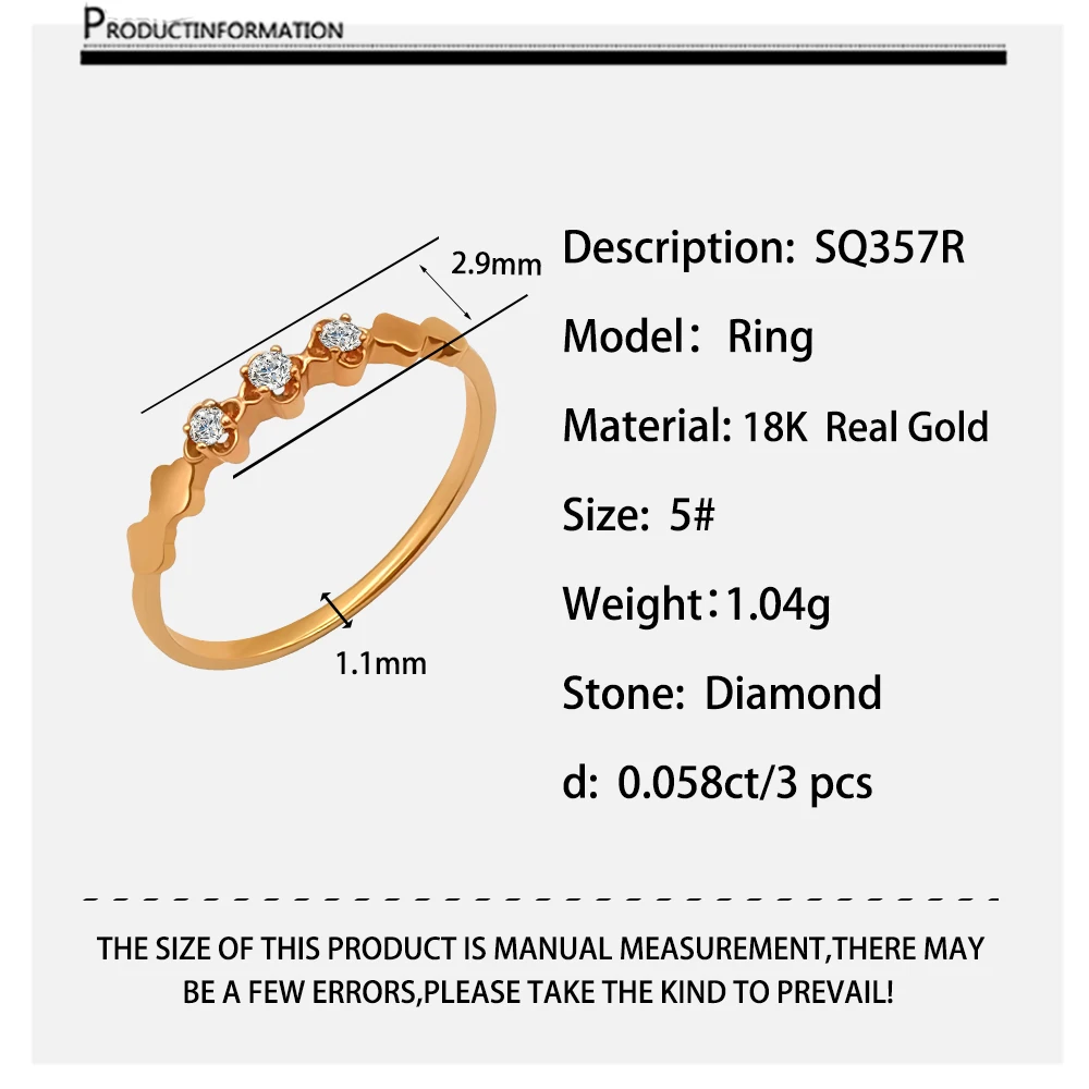 Gold 18k Jewelry Tiny Style Real Diamond Finger Rings Flower Shape 