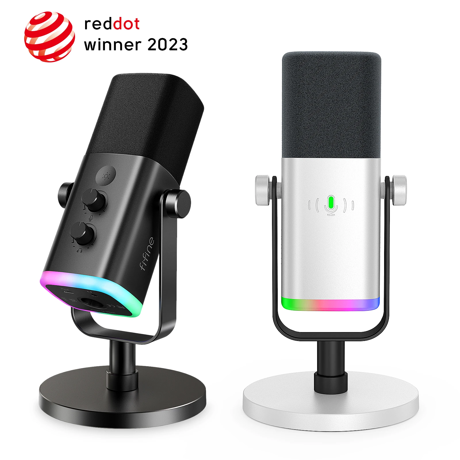 fifine AM 8 マイクロフォン USB/XLR Dynamic Microphone with RGB, Touch-mute, I/O