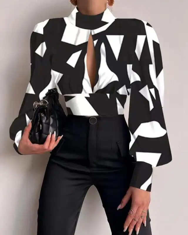 Luxury Backless Tie on Back Stand Collar Full Sleeves Slit Sex Blouse Shirt for Women