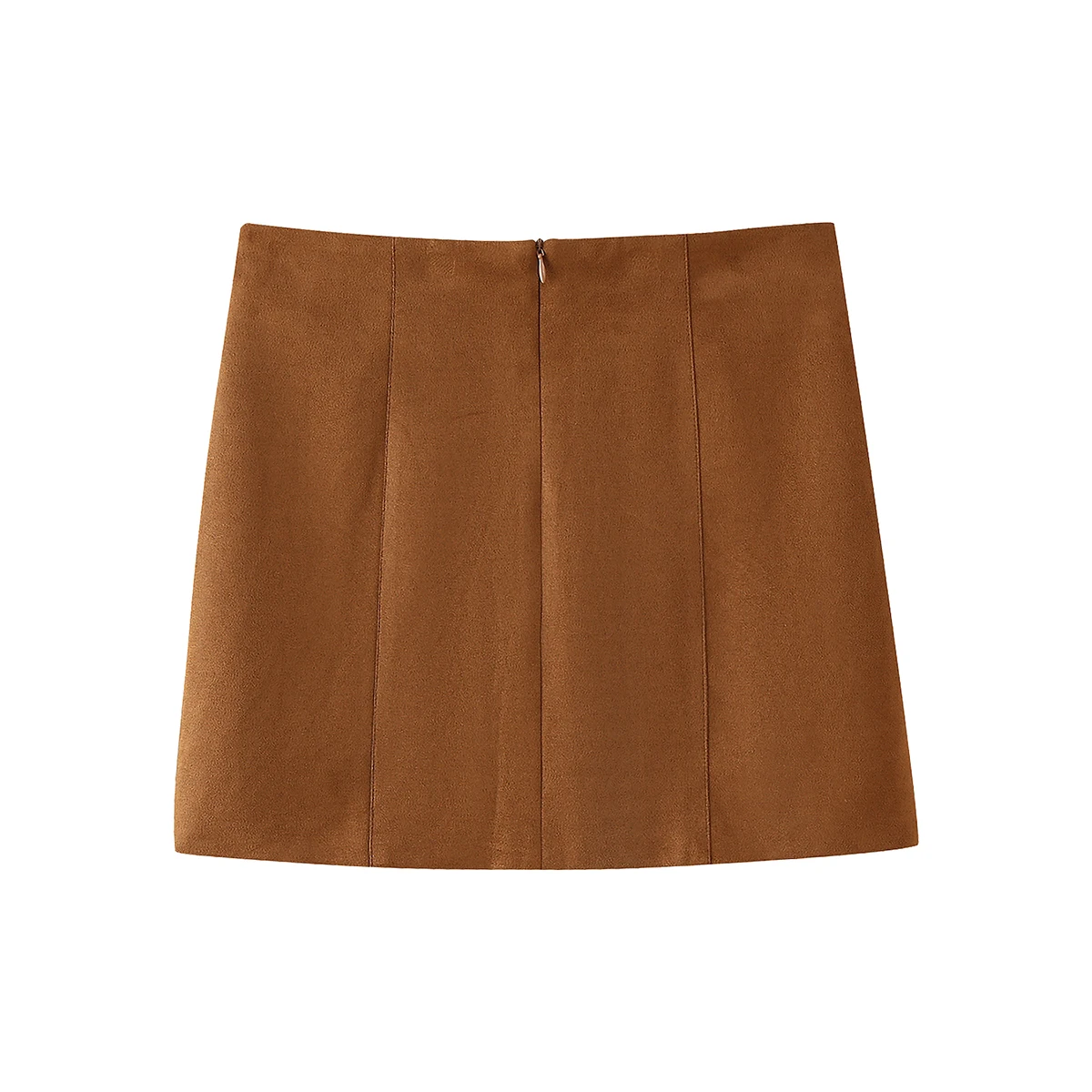 Brown Color Zipper Fly Simple Design Fashion Short Mini Casual Suede Leather Mini Skirt for Women