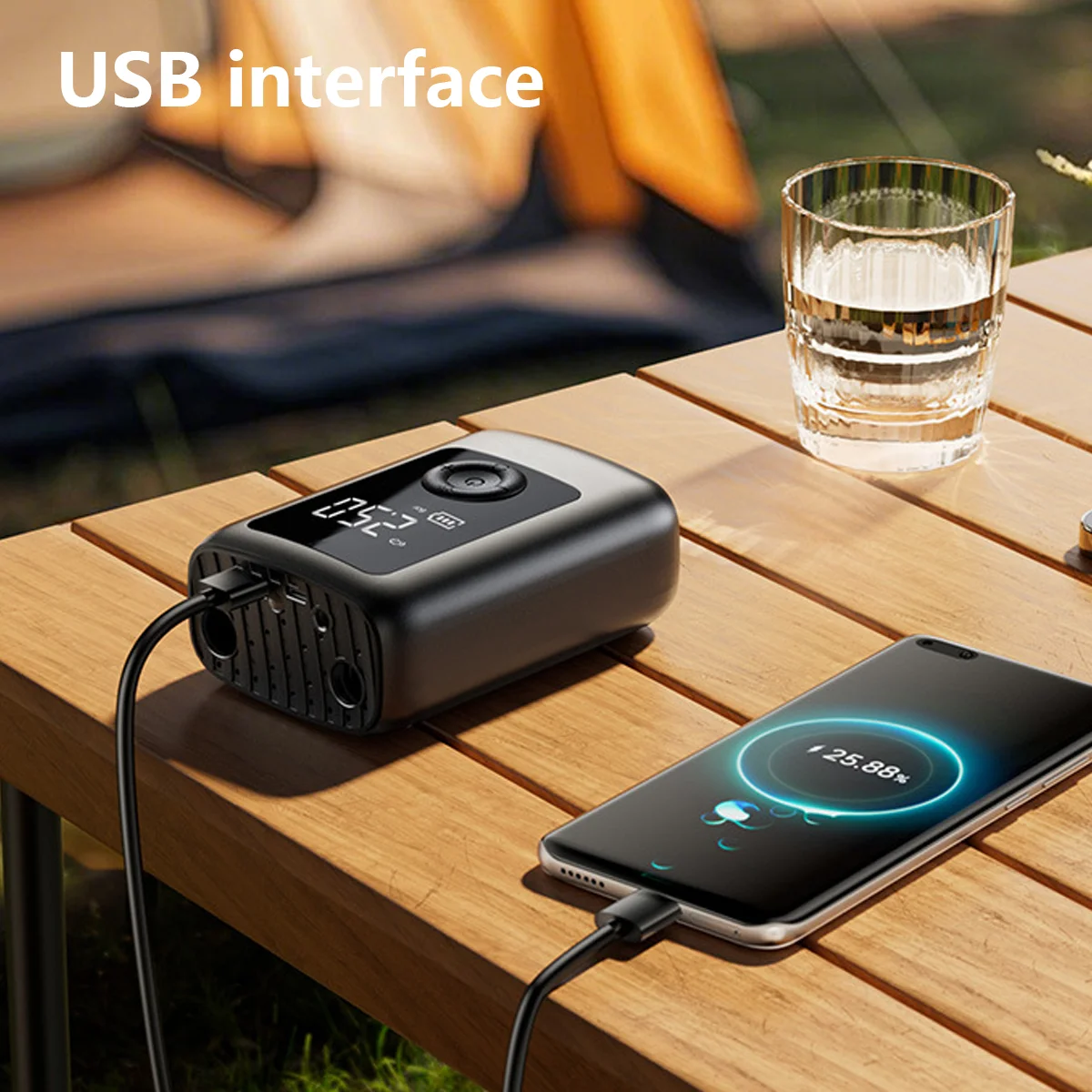Portable ABS Car Tire Inflator with Tire Pressure Monitor Digital Pressure Gauge & Power Bank - view 6