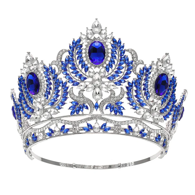 Big Crown Miss World Tall Tiara Blue Beauty Pageant Queen Crowns