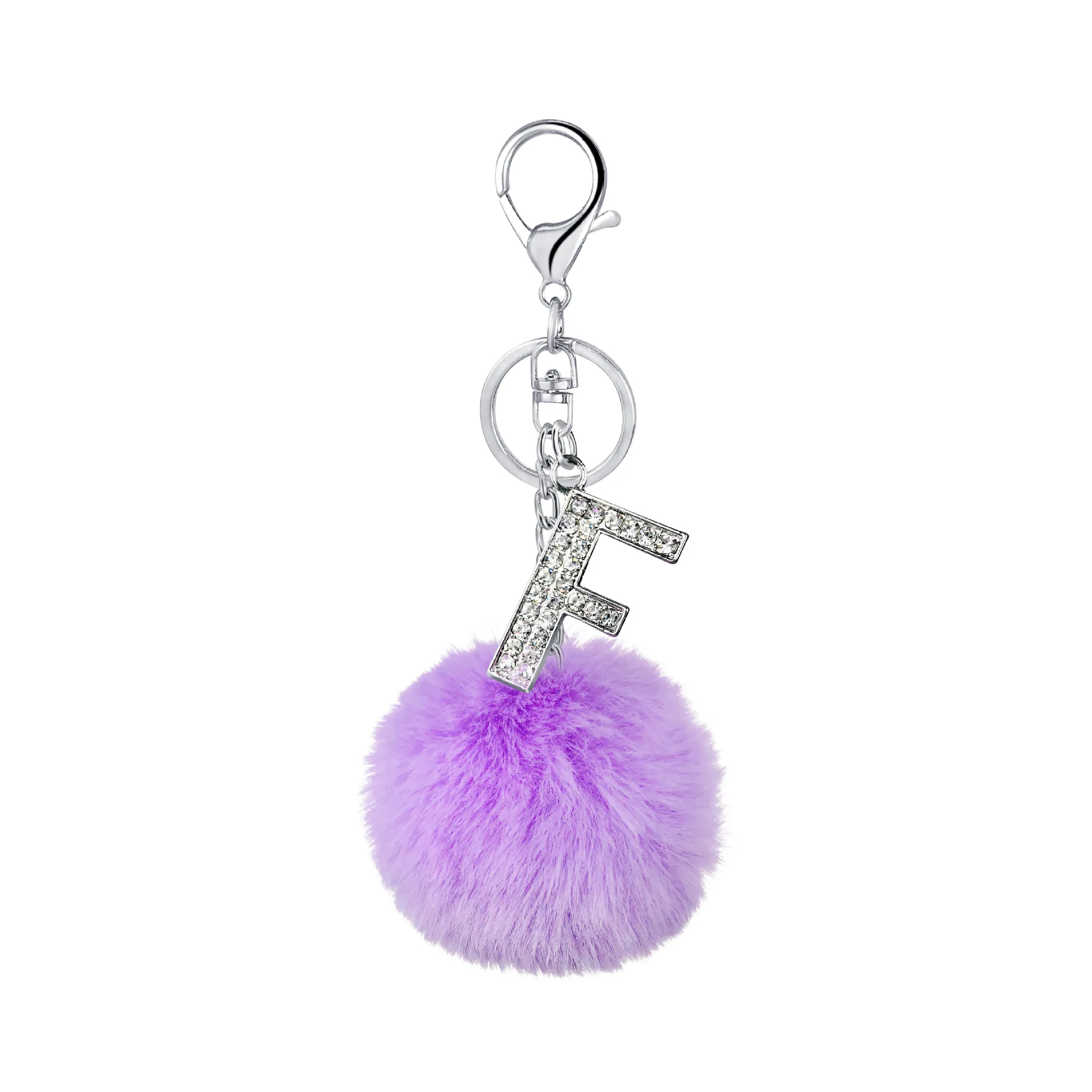 Pom Pom & Rhinestone Letter Charm Keychain