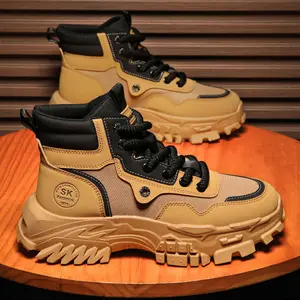 Men's Vintage High-Top Breathable Leather Combat Boots Lightweight Lace-Up Closure Ankle Boots for Autumn Hiking Various Sizes