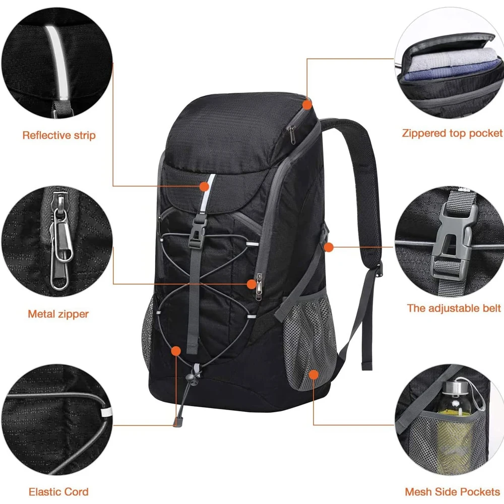 Large Foldable Polyester Hiking Rucksack Packable Travel Camping Day ...