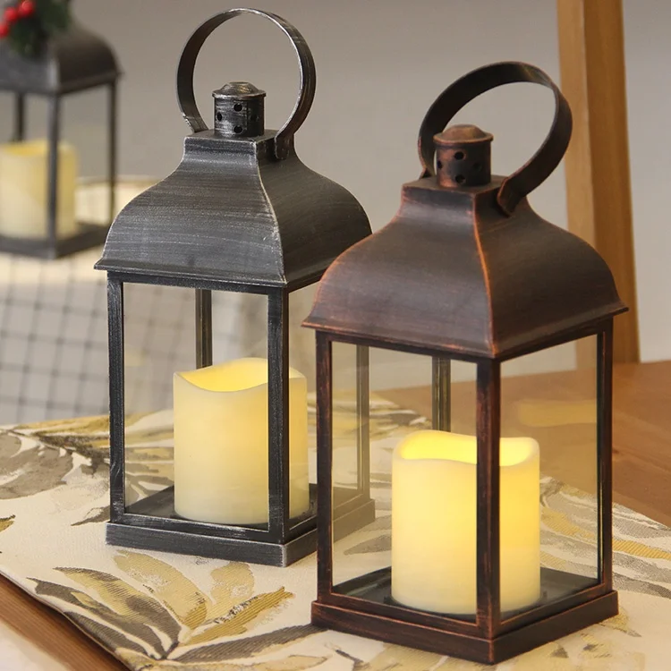 Rustic Black Battery Operated Plastic Table Decor LED Electric Lantern for Candle