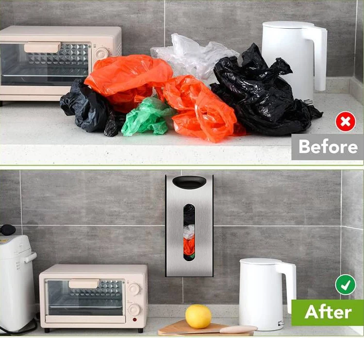 Wall Mount Grocery Plastic Bag Holder And Dispenser For Plastic Bags Stainless Steel Bag Saver