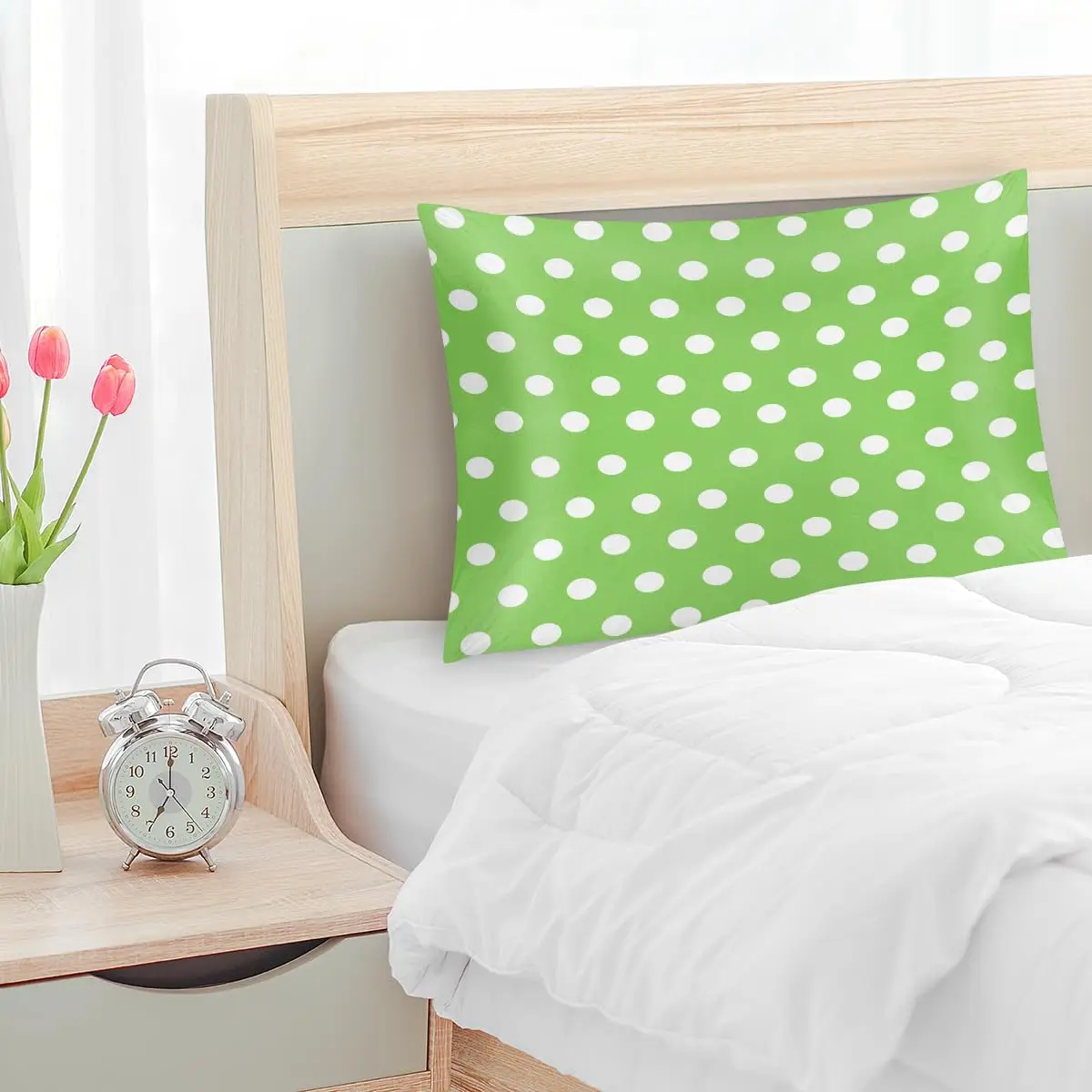 Wholesale Custom Logo Factory Price Satin Silk Pillowcase for Hair & Skin Pillow Cases Cushion Covers Bedding Green Polka Dots
